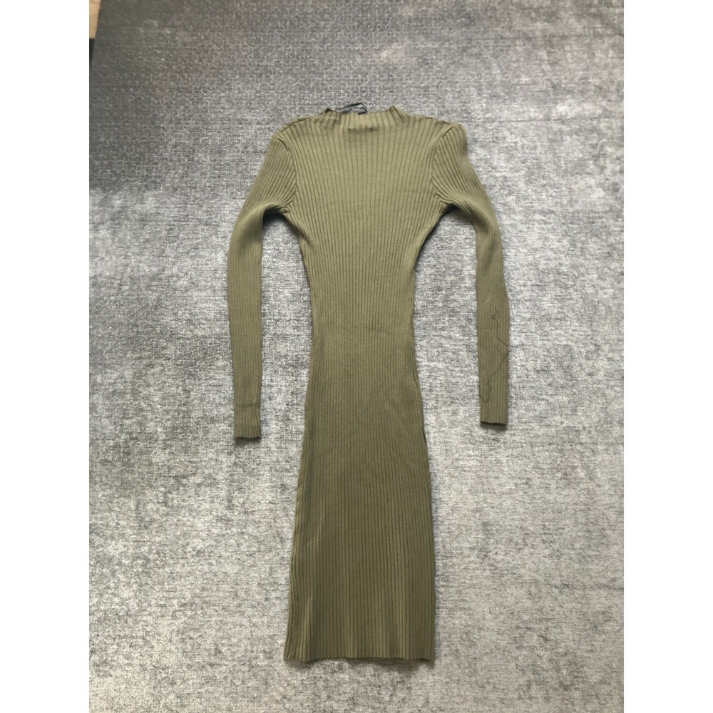 Forever 21 Sweater Dress Womens Medium Olive Green Ribbed Knit High Tight Slit